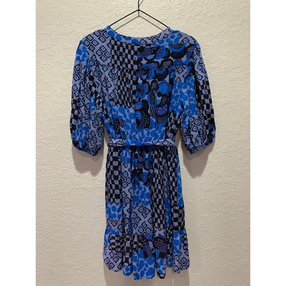 Anthropologie Porridge Blue Patchwork Mini Dress Size Medium - Picture 6 of 7